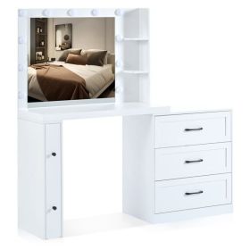 55.2" Vanity Desk with Freely Adjustable Side Cabinet, Makeup Vanity with Hollywood Lights, 5 Storage Drawers & 2-shelves, Modern Dressing Table