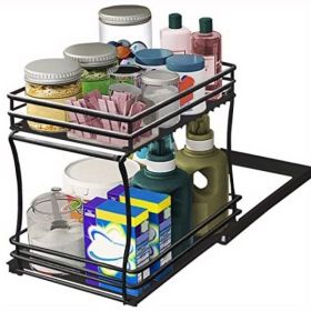 Two Tier sink organizer, pull out cabinet organizer two layers slide out of the sink cabinet organizer
