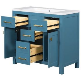 36'' Bathroon Vanity with Resin Sink Combo Set,Modern Freestanding Single Bathroom Cabinet with 4 Drawers & 2 Cabinets,Storage Cabinet for Bathro
