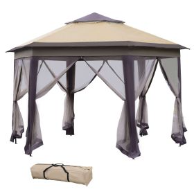 13' x 13' Pop Up Gazebo, Hexagonal Canopy Shelter with 6 Zippered Mesh Netting