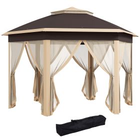 Outsunny 13' x 13' Pop Up Gazebo, Hexagonal Canopy Shelter with 6 Zippered Mesh Netting, Event Tent with Strong Steel Frame for Patio, Backyard