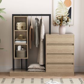 Wardrobe with 4 Drawers and 3 Shelves,Natural