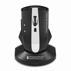 2.4GHz Rechargeable Wireless Optical Mouse Gaming Mice w/ Charging Dock Stand USB Hub Black (Color: Blue)