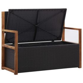 vidaXL Storage Bench 45.3" Poly Rattan and Solid Acacia Wood Black (Option: as picture)