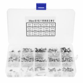 250pcs M2-M5 Stainless Steel Round Head Knurled Shank Solid Rivets Assortment Set (Option: as picture)