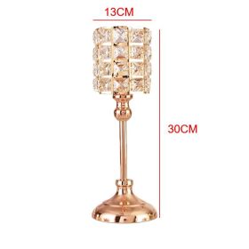 Luxury Crystal Metal Candle Holders Flowers Candlestick Glass Wedding Table Centerpiece Road Lead Candelabra Wedding Party Decor (Color: Medium, Ships From: China)