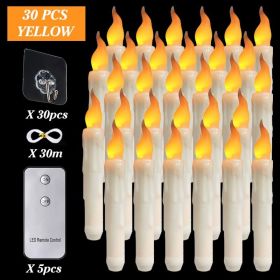 6/12/30pcs Floating LED Candles Remote Control Flameless Taper Candle Halloween Decor Party Birthday Wedding Christmas Supplies (Color: 30PCS yellow, Ships From: CN)