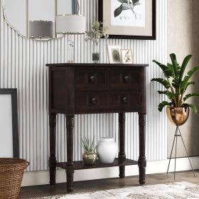 Narrow Console Table,Slim Sofa Table with Three Storage Drawers and Bottom Shelf (Color: Espresso, Material: Solid Wood)