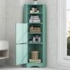 Tall Bathroom Corner Cabinet, Freestanding Storage Cabinet with Doors and Adjustable Shelves, MDF Board