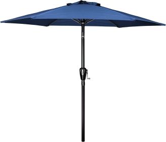 Simple Deluxe 7.5' Patio Outdoor Table Market Yard Umbrella with Push Button Tilt/Crank, 6 Sturdy Ribs for Garden, Deck, Backyard, Pool, 7.5ft, Blue (Color: as picture)