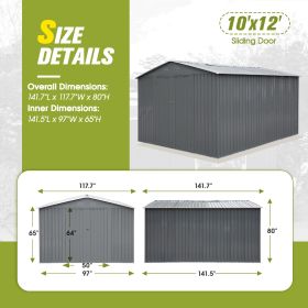 10' x 12' Steel Outdoor Storage Shed, Galvanized Steel Metal Garden Shed with Lockable Doors, Heavy-Duty Storage Tool House for Garden, Backyard (Color: as picture)