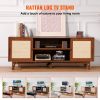 VEVOR Rattan TV Stand for 75in TV, Boho TV Stand with Rattan Door, Entertainment Center with Build-in Socket, Storage Cabinet with 2 Shelves