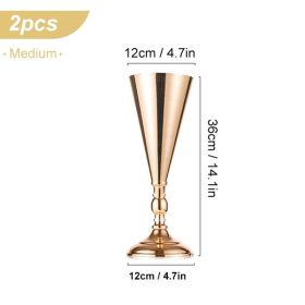 Wedding Metal Candle Holders Flowers Vase Candlestick Centerpieces Table Center Flower Pillar Road Lead Candelabra Wedding Party (Color: 2Pcs-Medium, Ships From: CN)
