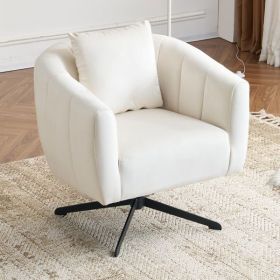360° Swivel Accent Chair, Modern Velvet Fabric Living Room Armchair, Comfy Wide Upholstered with Fluffy Cushion and Metal Legs (Color: as picture)