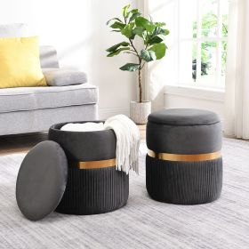 Techni Mobili Modern Velvet Round Ottoman with Storage, Grey (Color: as Pic)