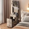 Small Vanity Desk with Mirror and LED Lights, Makeup Table with Charging Station and Storage Shelves for Small Space