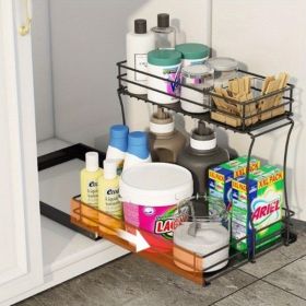Two-layer sink organizer, pull out cabinet organizer Two-layer slide out of the sink cabinet organizer, kitchen bathroom cabinet sink organizer b (Color: as picture)