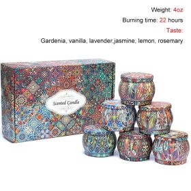 Chrstmas Gifts Vintage Scented Candles Set Flower Jar Candle Fragrance Soy Wax Natural Candle With Tin Can Wedding Birthday Home (Color: Set F-6PCS, Ships From: CN)