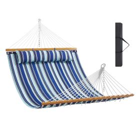 VEVOR Double Quilted Fabric Hammock, 12 FT Double Hammock with Hardwood Spreader Bars (Color: Blue-Green Color Scheme, Type of Support: Without Bracket)