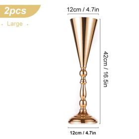 Wedding Metal Candle Holders Flowers Vase Candlestick Centerpieces Table Center Flower Pillar Road Lead Candelabra Wedding Party (Color: 2Pcs-Large, Ships From: CN)