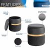 Techni Mobili Modern Velvet Round Ottoman with Storage, Grey